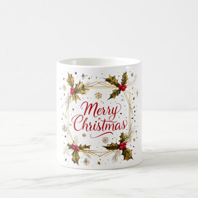 Klassiskt God jul-kort med Holly-design Kaffemugg (Center)