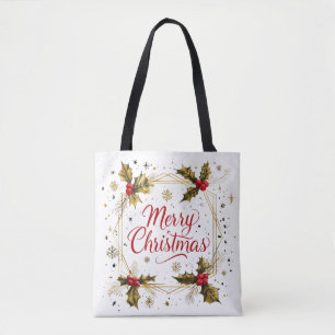 Klassiskt God jul-kort med Holly-design Tygkasse