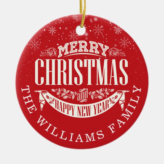 Klassiskt God jul och ett nytt foto Lycklig Julgransprydnad Keramik (Framsidan)