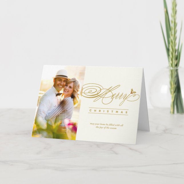 Klassiskt god jul-skriptcalligrafifoto helgkort (Framsida)