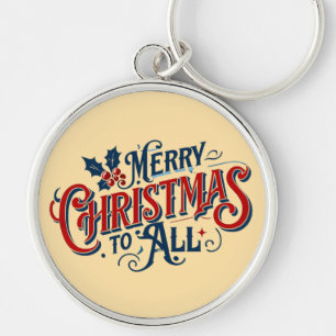 Klassiskt God jul till all Festive Helgdag Art Rund Silverfärgad Nyckelring