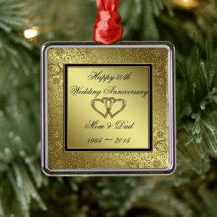 Klassiskt Golden Bröllop-årsjubileum Square Orname Julgransprydnad Metall