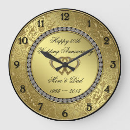 Klassiskt Golden Bröllop-årsjubileum-väggklocka Stor Klocka