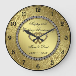 Klassiskt Golden Bröllop-årsjubileum-väggklocka Stor Klocka