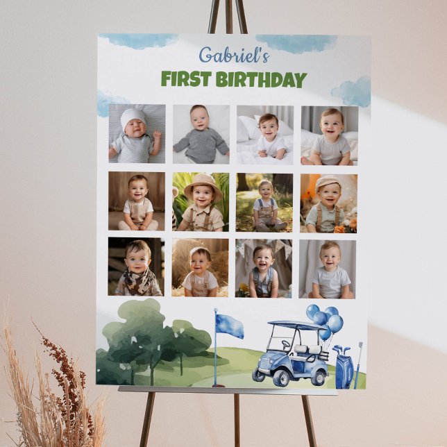 Klassiskt golf Boy Birthday Photo Milestone-tecken Poster (Skapare uppladdad)