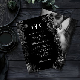 Klassiskt Gothic Black Måne Monogram Bröllop Photo Inbjudningar