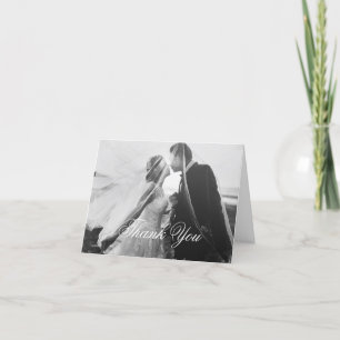 Klassiskt gotiskt vitt Bröllop-foto, uppfällt Tack Kort