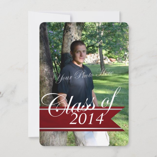 Klassiskt Grad 2014 Varsity Banner Red Photo Meddelande (Framsida)