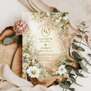Klassiskt grädde och Guld Botaniska Bröllop Inbjudningar