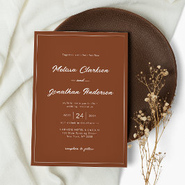 Klassiskt Gräns Rustic Terracotta Script Bröllop Inbjudningar