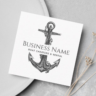 Klassiskt Grått Anchor & Chain Nautical Social Med Fyrkantigt Visitkort