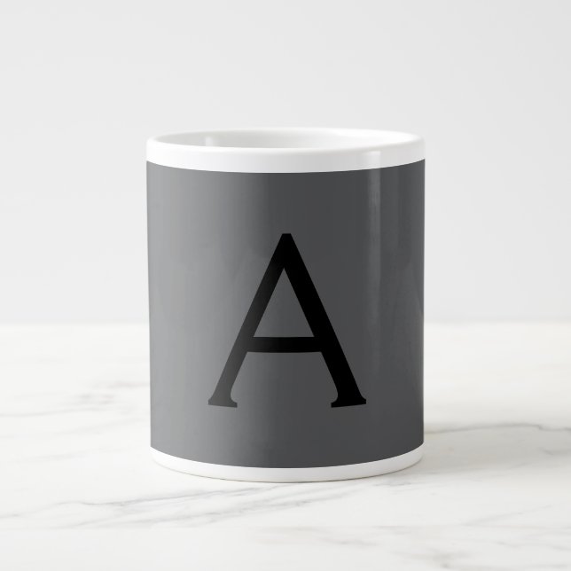 Klassiskt Grått Enkelt Monogram Add Namn Initial Jumbo Mugg (Framsidan)