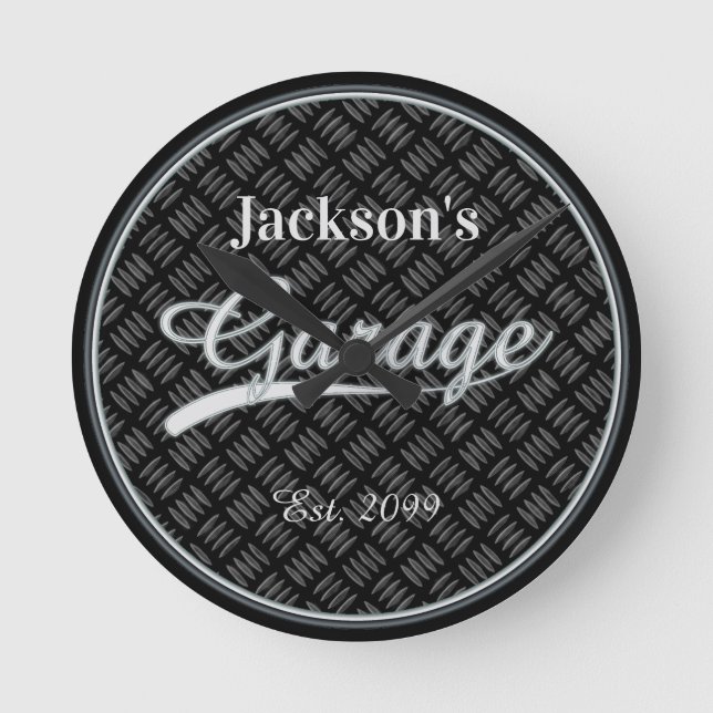 Klassiskt Grått Grått Garage Wall Clock Rund Klocka (Framsida)