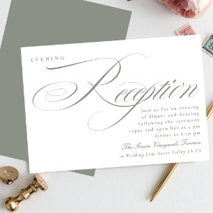 Klassiskt Grått Grönt Calligraphy Wedding Receptio Inbjudningar