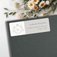 Klassiskt Grått Monogram Blommigt Krona Vapensköld
