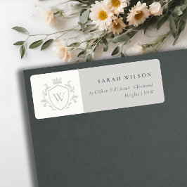 Klassiskt Grått Monogram Blommigt Krona Vapensköld Returadress Etikett