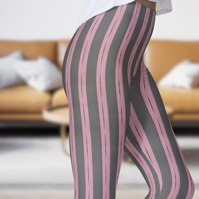 Klassiskt Grått- och Rosa strippa, bensin från Mön Leggings (Classic Gray and Pink Strip Pattern Leggings)