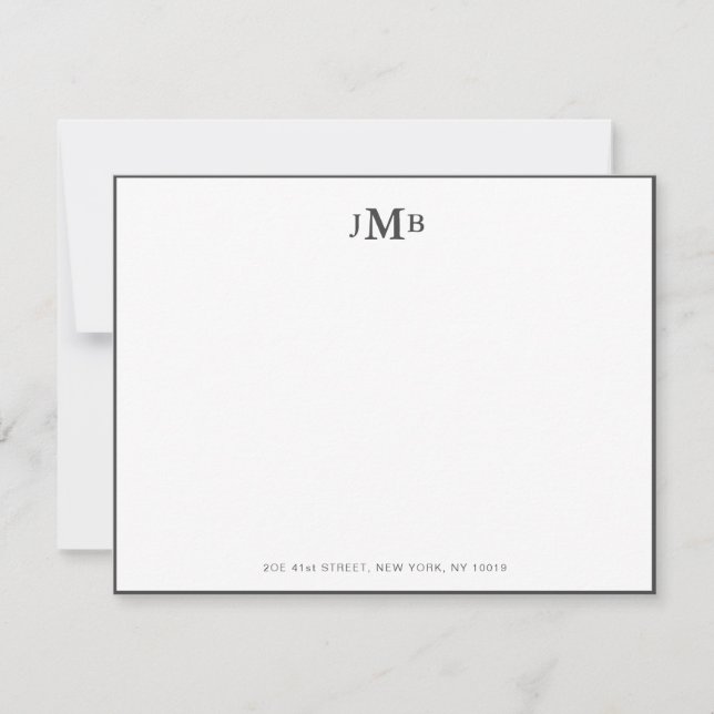 Klassiskt Grått och vitt monogrammat, formellt pla Tack Kort (Framsida)