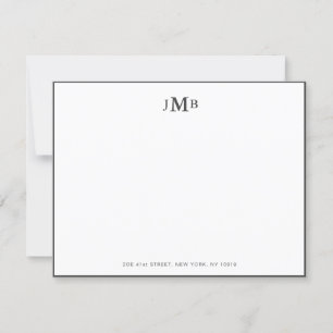 Klassiskt Grått och vitt monogrammat, formellt pla Tack Kort