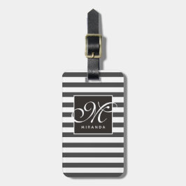 Klassiskt Grått och vitt, randigt skript, Monogram Bagagebricka