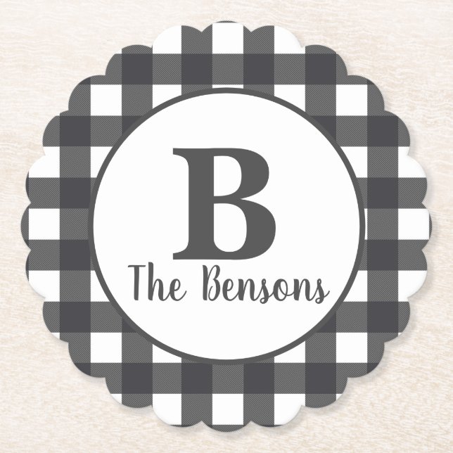 Klassiskt Grått White Monogram Buffalo Play Underlägg Papper (Framsida)