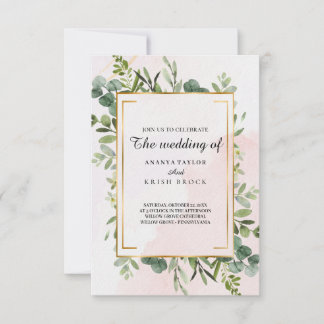 Klassiskt grönt blomsterbröllop inbjudningar