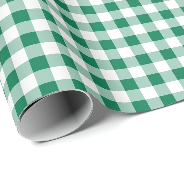 Klassiskt grönt gingham-sömlöst mönster presentpapper (Rullad Hörn)