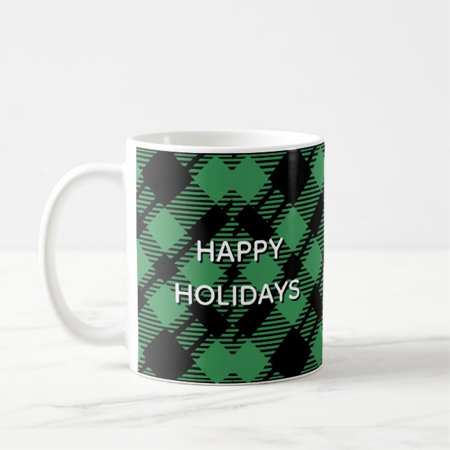 Klassiskt grönt julrutigt mönster anpassat kaffemugg (Vänster)