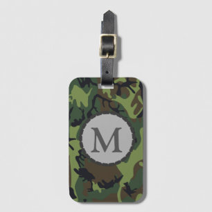 Klassiskt grönt kamouflagemönster monogram bagagebricka