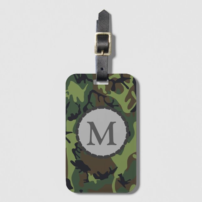 Klassiskt grönt kamouflagemönster monogram bagagebricka (Framsida vertikal)