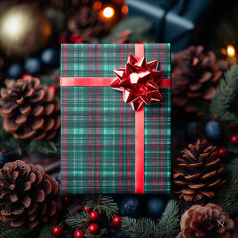 Klassiskt grönt och rött rutigt mönster – Festligt Presentpapper
