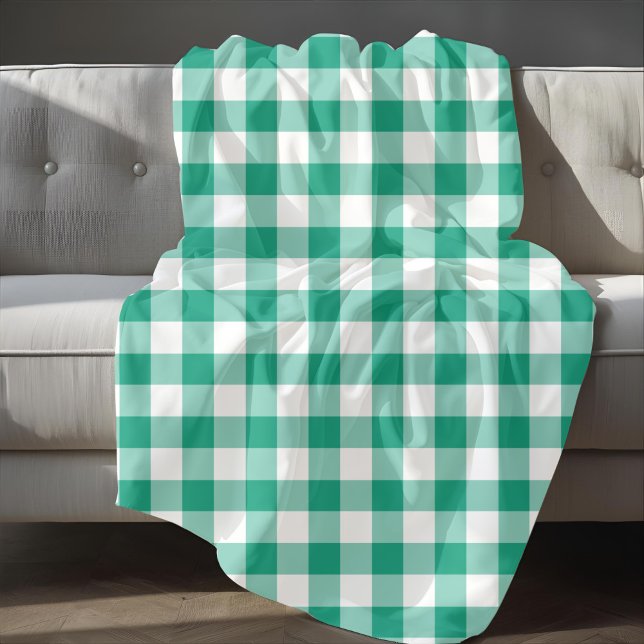 Klassiskt grönt och vitt rutigt gingham-mönster fleecefilt (Classic Green Gingham Plaid Pattern Fleece Blanket)