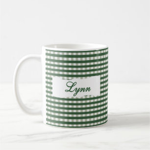 Klassiskt grönt rutigt personligt namn kaffemugg