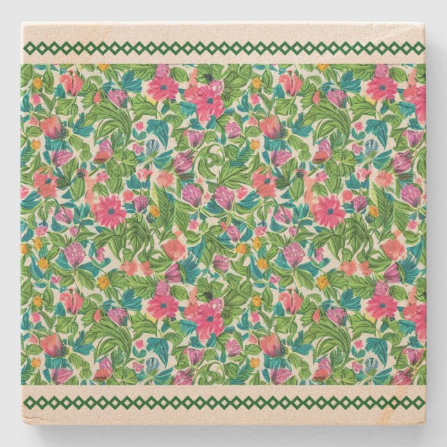 Klassiskt grönt snöre med sommarblomsterträdgård stenunderlägg (Framsidan)