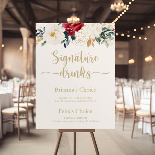 Klassiskt guld blomsterglans dryckeskylt poster (Skapare uppladdad)