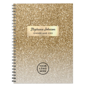 Klassiskt Guld Boss Dam VD Logo Lyx Glitter Anteckningsbok