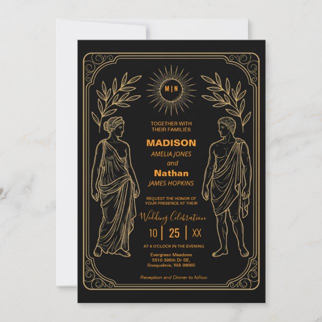 Klassiskt Guld Bröllopsinbjudan Romersk Elegans Inbjudningar (Framsida)
