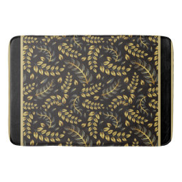 Klassiskt Guld Bronze Löv på Black Badrumsmatta