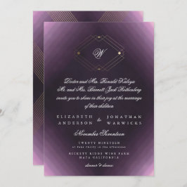 Klassiskt Guld Deco Lila Calligraphy Monogram Inbjudningar