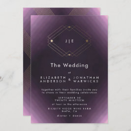 Klassiskt Guld Deco Lila Calligraphy Monogram Inbjudningar