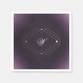 Klassiskt Guld Deco Lila Calligraphy Monogram Pappersservett