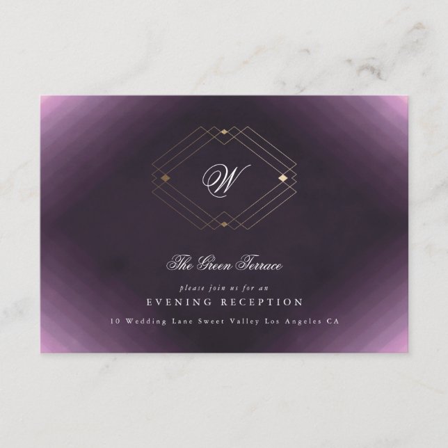Klassiskt Guld Deco Lila Calligraphy Monogram Tilläggskort (Framsida)
