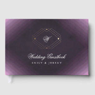 Klassiskt Guld Dekorativt Lila Kalligrafi Monogram Gästböcker