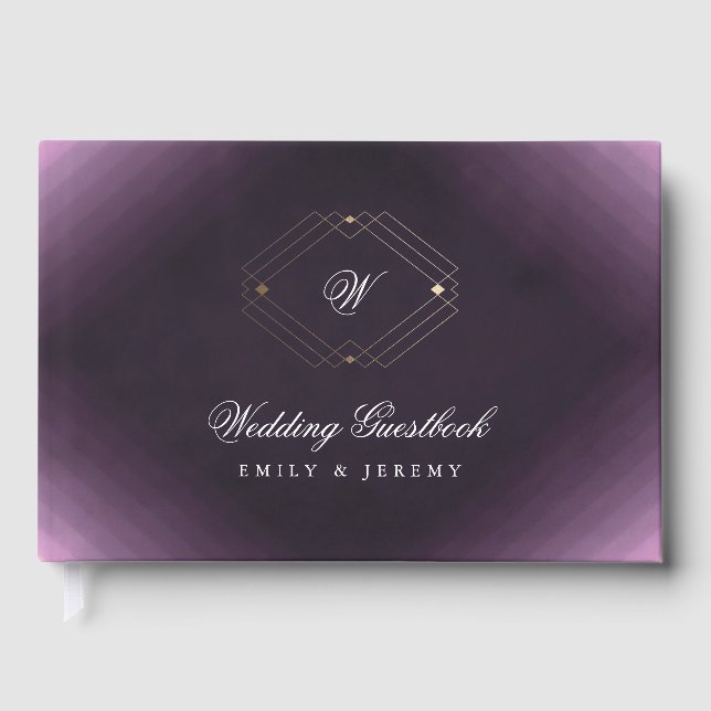 Klassiskt Guld Dekorativt Lila Kalligrafi Monogram Gästböcker (Framsida)