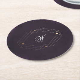 Klassiskt Guld Dekorativt Lila Kalligrafi Monogram Underlägg Papper Rund