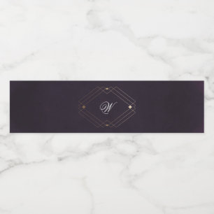 Klassiskt Guld Dekorativt Lila Kalligrafi Monogram Vattenflaskor Etikett