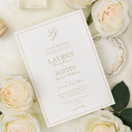 Klassiskt Guld-färgskript Monogram Bröllop Inbjudningar