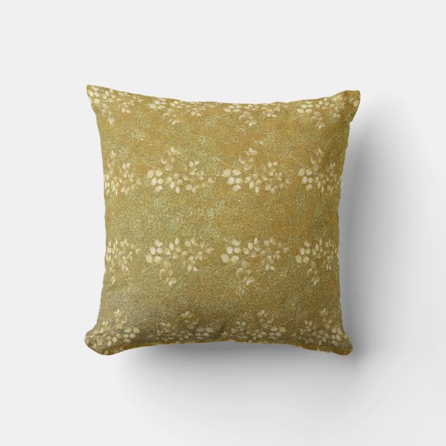 Klassiskt guld glitter blommönster kudde (Framsida)