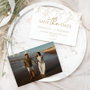 Klassiskt Guld Greenery Bröllop Photo Save Date Spara Datumet