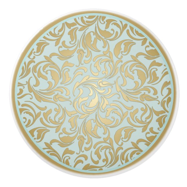 Klassiskt Guld och blått med ornerade Scrollsar Knopp (Framsidan)